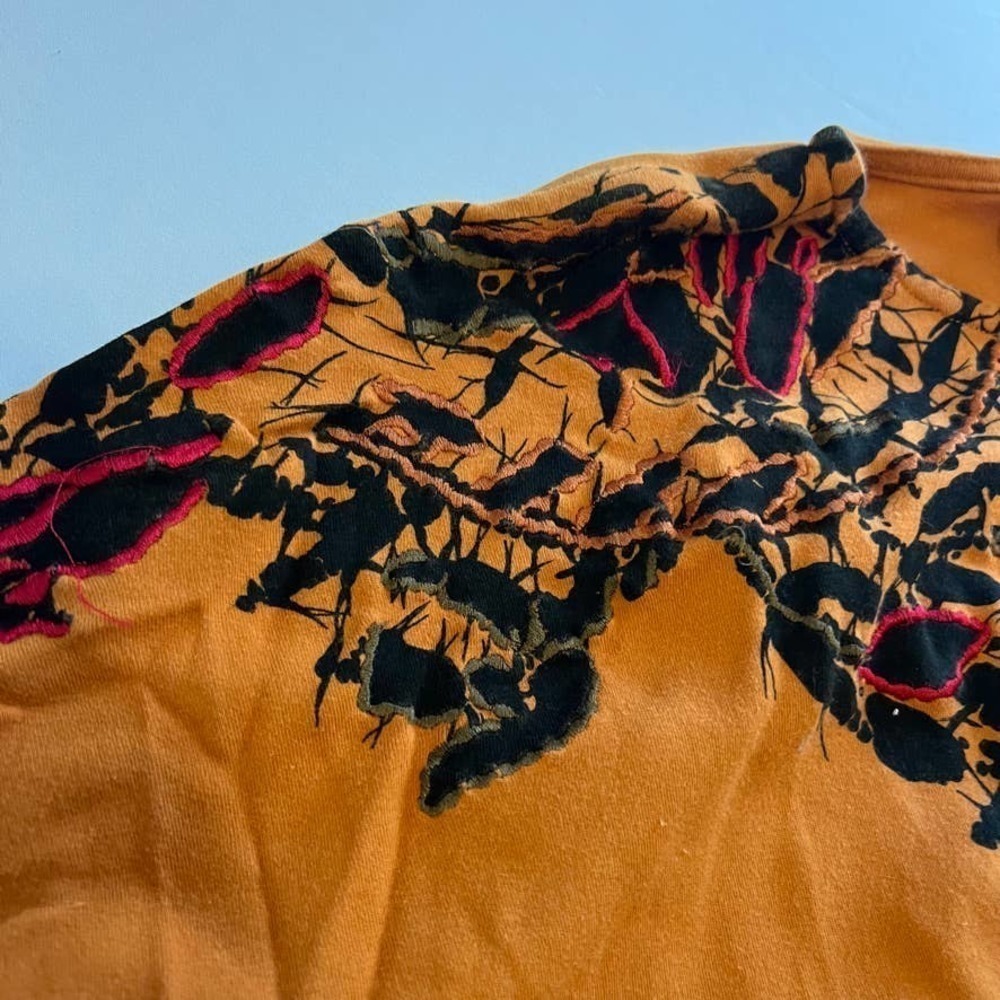CEDARS orange black embroidered cotton top M - Picture 3 of 8